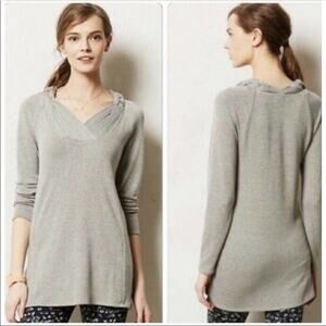 Anthropologie One September Brynn Sweater Braided Pleated Knit Boho Gray Size XS